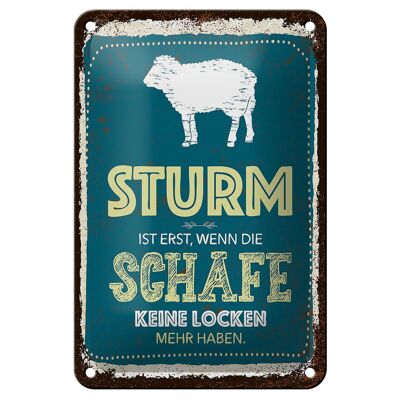 Tin sign saying storm if sheep have no curls 12x18cm sign