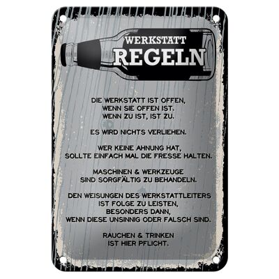 Blechschild Spruch Werkstatt Regeln Maschinen Deko 12x18cm Schild