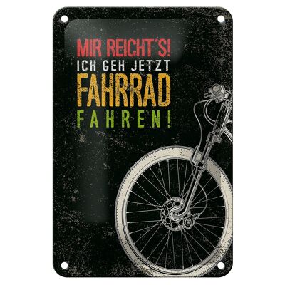 Cartel de chapa que dice "Me basta con andar en bicicleta" cartel de 12x18 cm