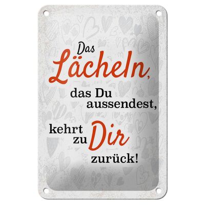 Blechschild Spruch das Lächeln kommt zurück 12x18cm Dekoration