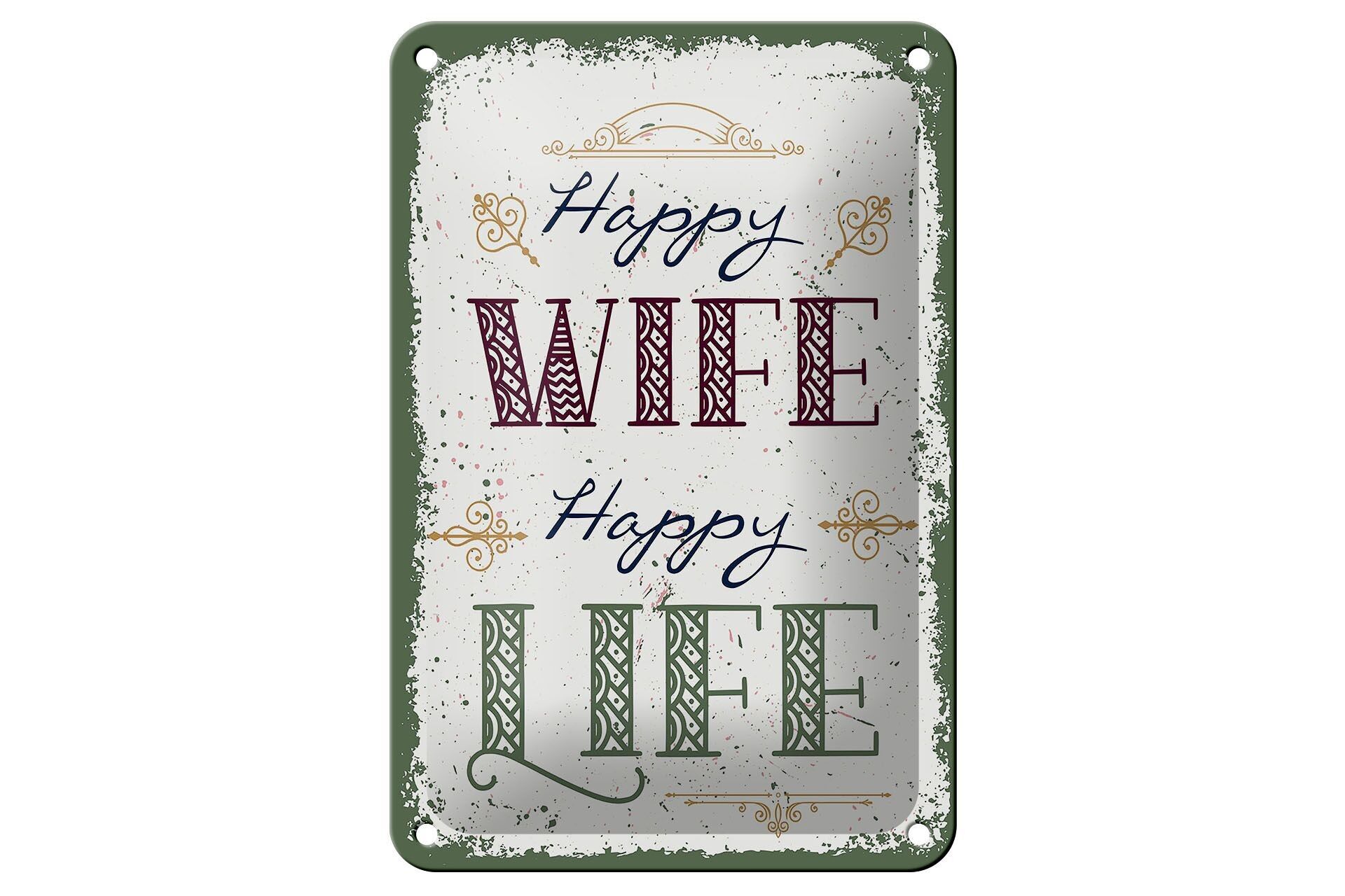 Cartel de chapa que dice Feliz esposa vida feliz 12x18cm decoración de regalo