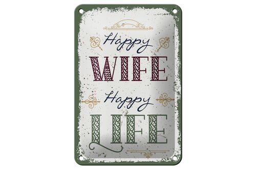 Blechschild Spruch Happy wife happy Life 12x18cm Geschenk Dekoration