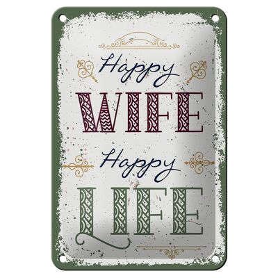 Blechschild Spruch Happy wife happy Life 12x18cm Geschenk Dekoration