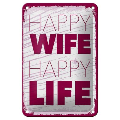 Targa in metallo con scritta "Mrs Happy wife happy Life" 12x18 cm decorazione