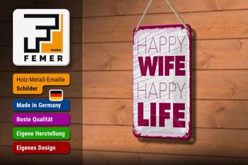 Panneau en étain disant Mrs Happy Wife Happy Life, décoration 12x18cm 3