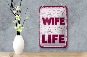 Panneau en étain disant Mrs Happy Wife Happy Life, décoration 12x18cm 4
