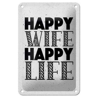 Targa in metallo con scritta "Donna felice moglie vita felice", targa regalo da 12 x 18 cm