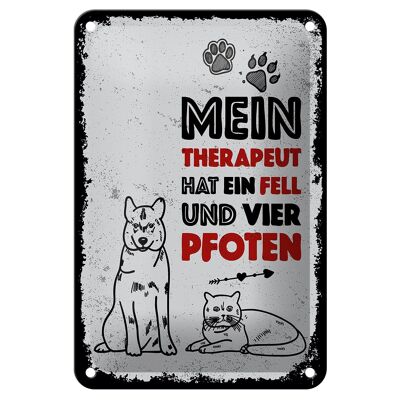 Cartel de chapa que dice animales mi terapeuta 4 patas 12x18cm decoración
