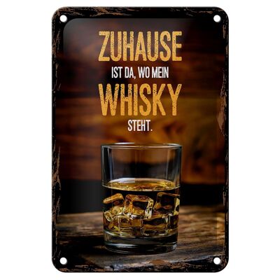 Cartel de chapa que dice Hogar es donde está mi whisky 12x18cm decoración