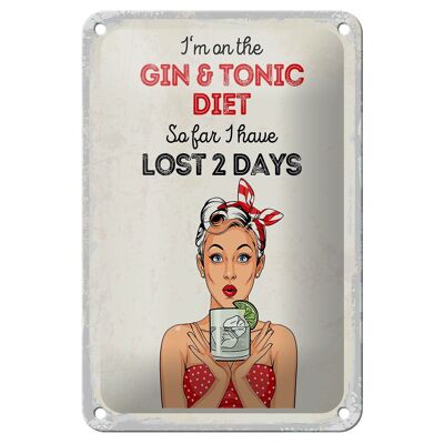 Cartel de chapa que dice "Estoy siguiendo la dieta Gin & Tonic", cartel rojo de 12x18 cm