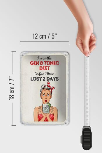 Panneau en étain indiquant que je suis sur le régime Gin & Tonic, rouge, 12x18cm 5