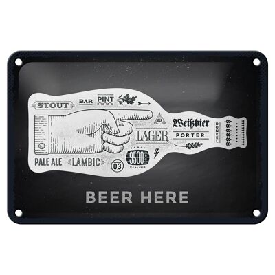 Targa in metallo con scritta "Birra qui", bottiglia di birra, targa regalo da 18 x 12 cm