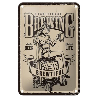 Tin sign saying Traditional Brewing live for Beer 12x18cm sign