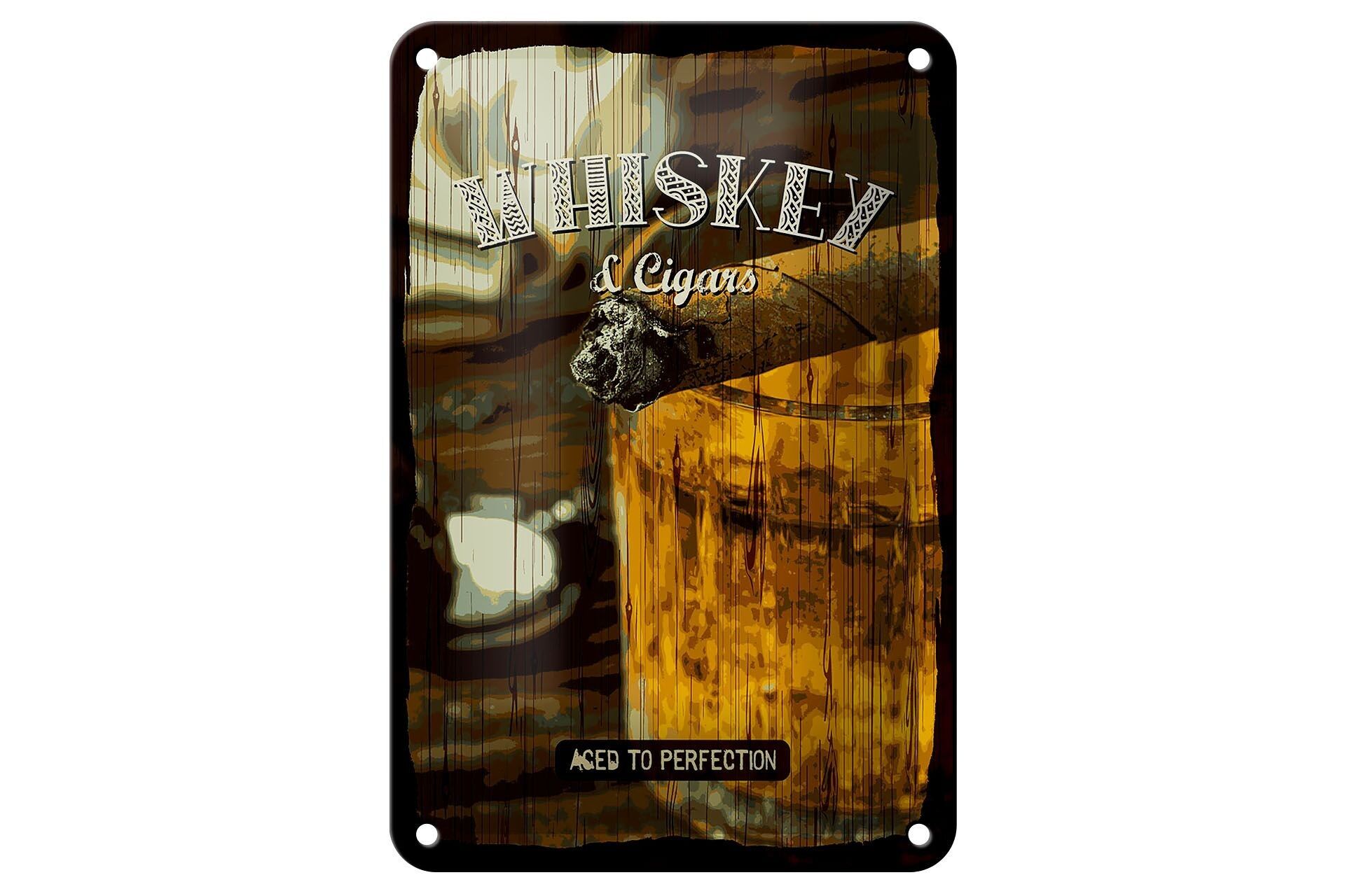 Blechschild Spruch Whiskey & Cigars aced to perfection 12x18cm Schild