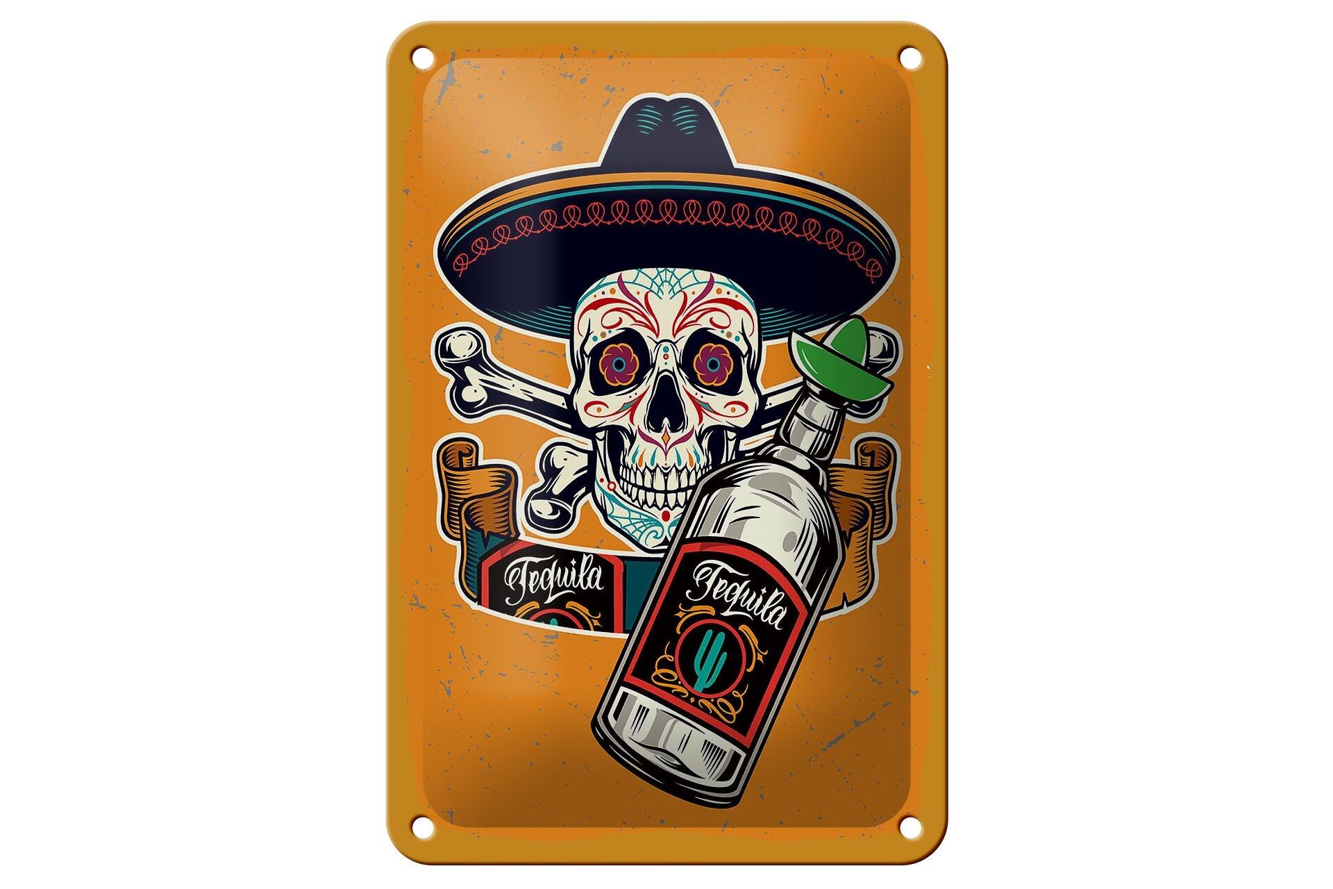 Blechschild Spruch Totenkopf Tequila Alkohol 12x18cm Dekoration