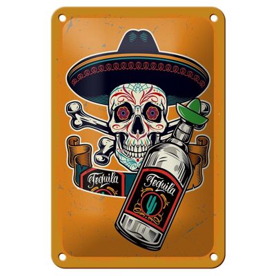 Cartel de chapa con texto calavera tequila alcohol 12x18cm decoración