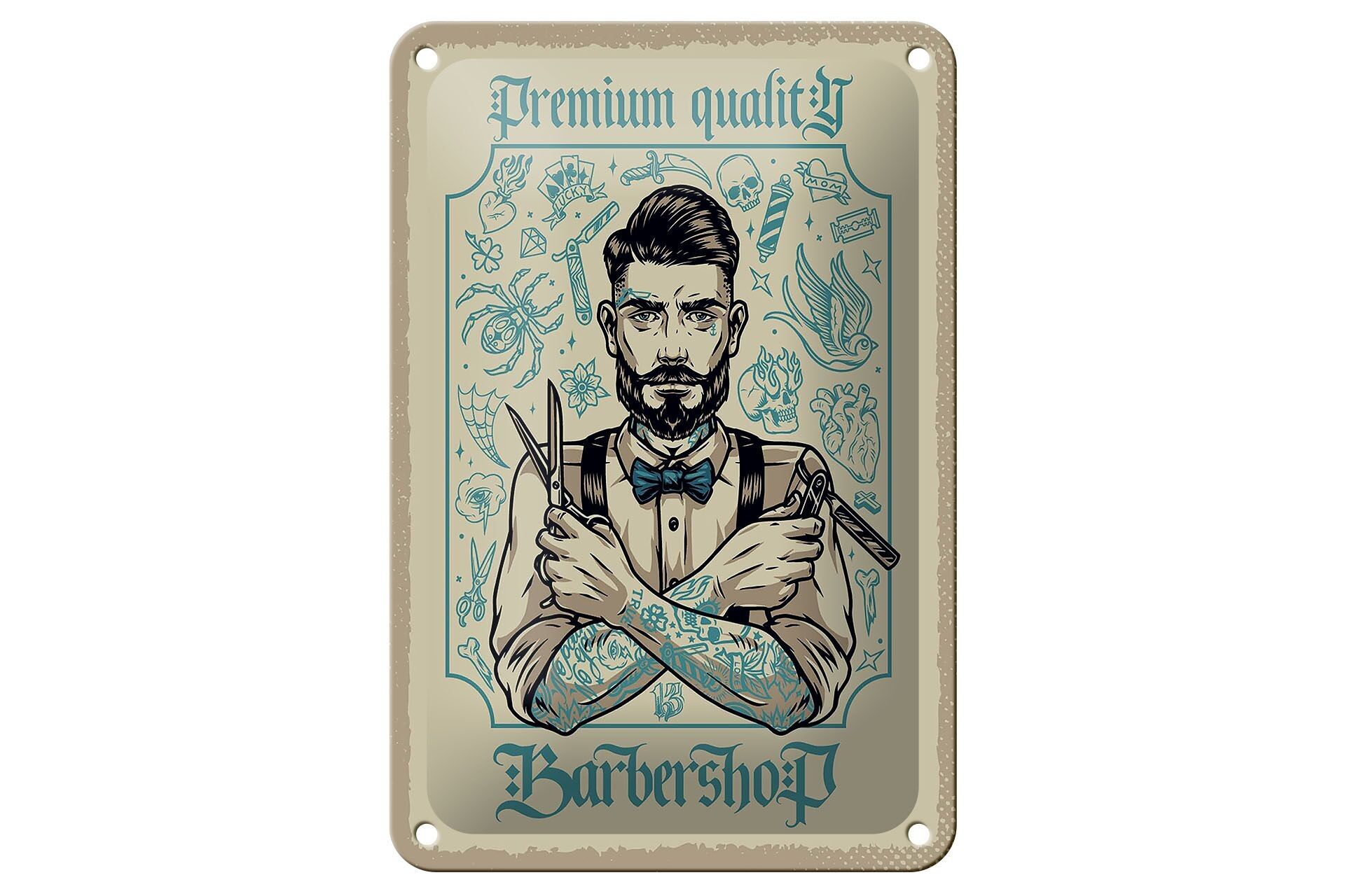 Targa in metallo con scritta Barbershop, decorazione di qualità Premium, 12x18 cm