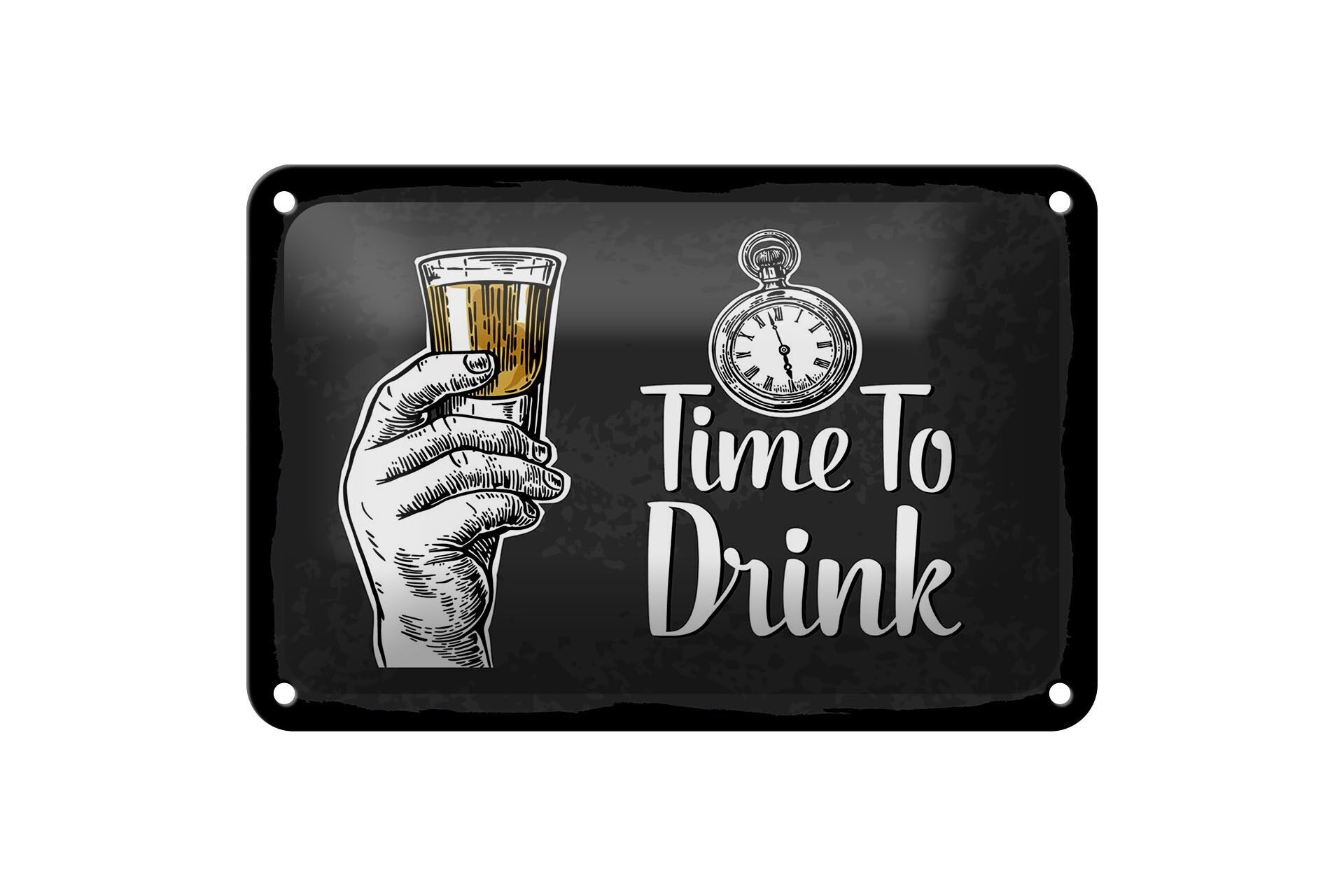 Targa in metallo con scritta "Alcol: è ora di bere", targa regalo da 18 x 12 cm