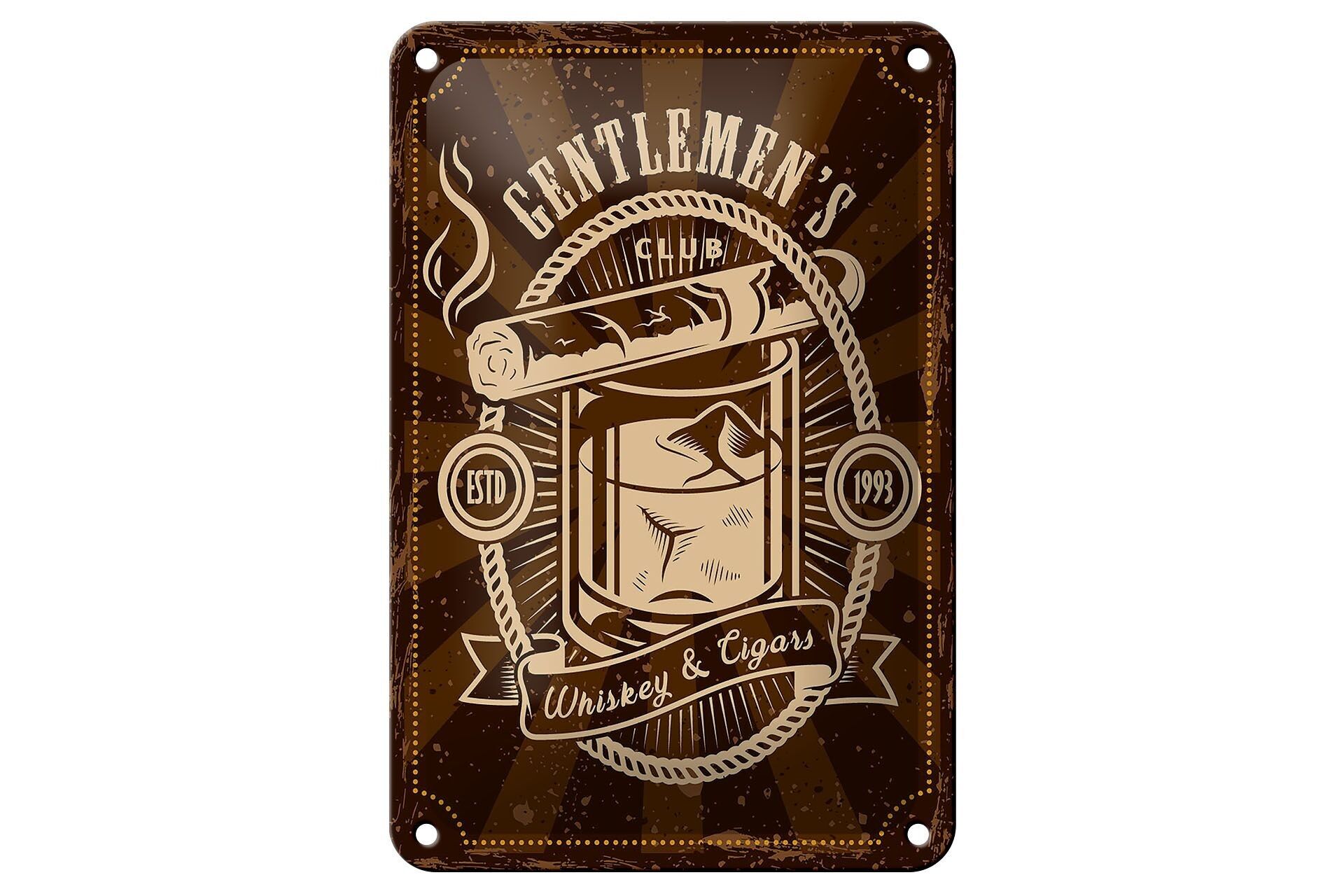 Blechschild Spruch Gentlemen`s Club Whiskey & Cigars 12x18cm Schild