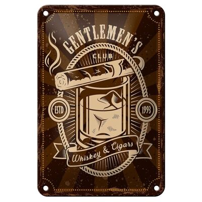 Targa in metallo con scritta Gentlemen`s Club Whiskey & Cigars, 12x18 cm