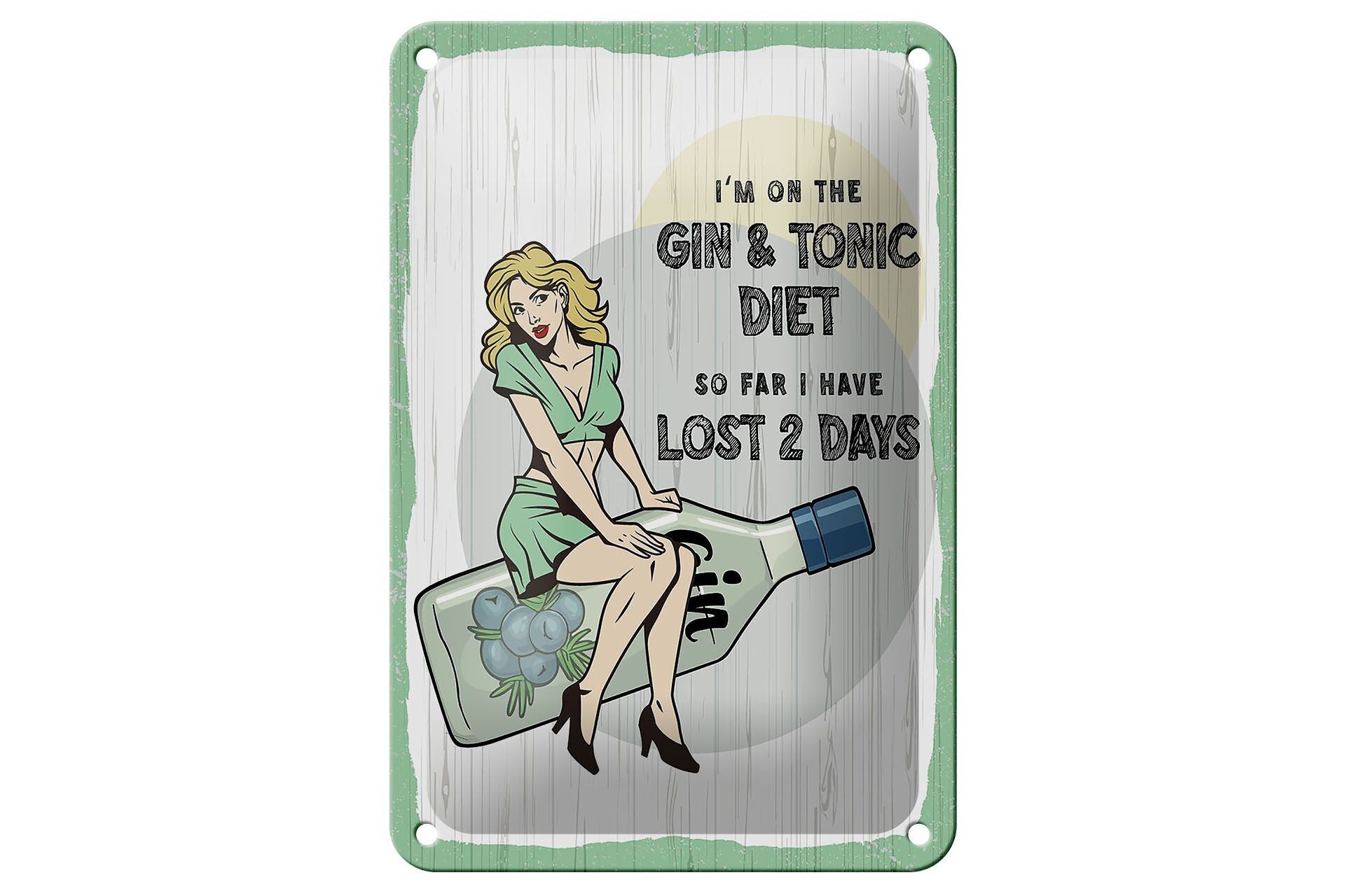 Targa in metallo con scritta Pinup I'm on the Gin & Tonic Diet 12x18 cm