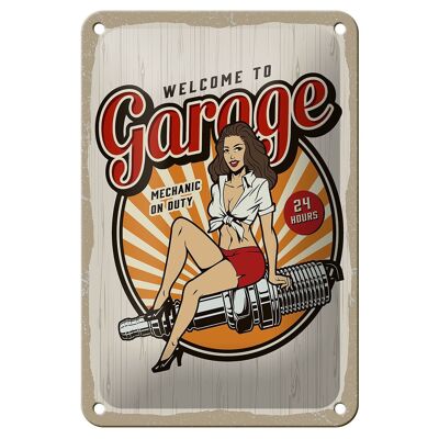 Targa in metallo con scritta Pinup Welcome to Garage Mechanic su targa 12x18 cm
