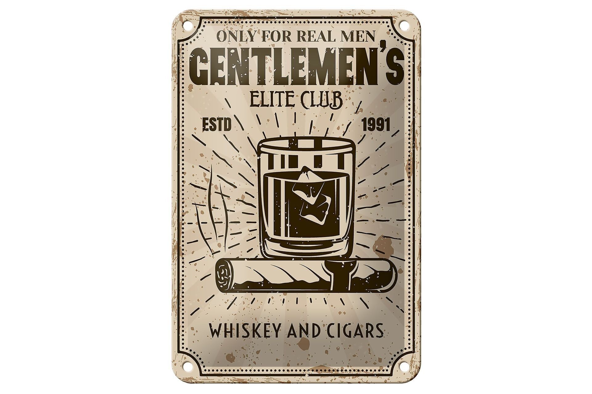 Blechschild Spruch Whiskey Cigars elite club real men 12x18cm Schild