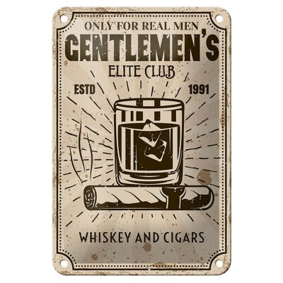 Tin sign saying Whiskey Cigars elite club real men 12x18cm sign