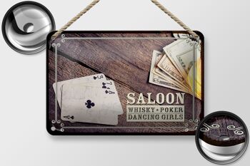 Panneau en étain disant Saloon Whiskey Poker Dancing 18x12cm, décoration 2