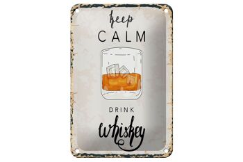 Signe en étain disant alcool garder calme boire whisky 12x18cm signe 1