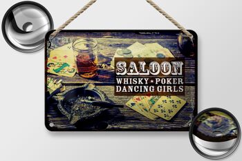 Panneau en étain disant Saloon Whiskey Poker Dancing girls 18x12cm 2