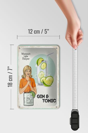 Panneau en étain disant "Mummy's Little Helper Gin & Tonic" 12 x 18 cm. 5
