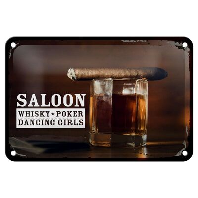 Letrero de chapa que dice Saloon Whisky Poker Chicas bailando letrero de 18x12 cm