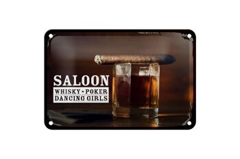 Panneau en étain disant Saloon Whiskey Poker Dancing girls 18x12cm 1