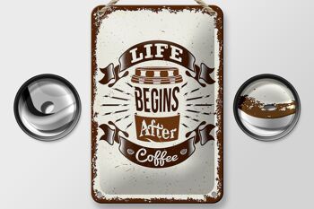 Plaque en étain disant La vie commence après le café, décoration 12x18cm 2