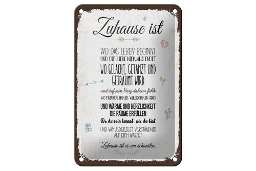 Blechschild Spruch Zuhause ist wo das Leben beginnt 12x18cm Schild