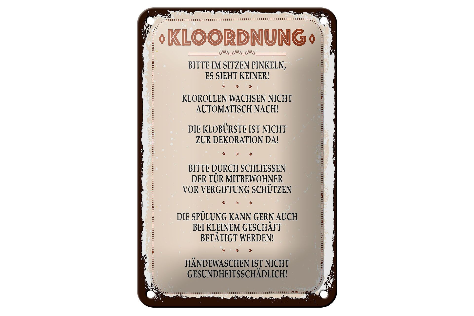 Blechschild Spruch Kloordnung bitte im sitzen pinkeln 12x18cm Schild
