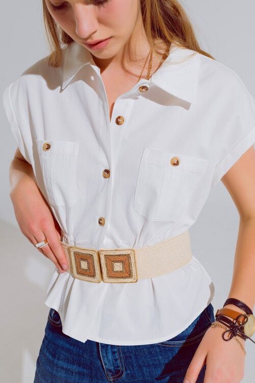 Button Up White Shirt With Chest Pockets