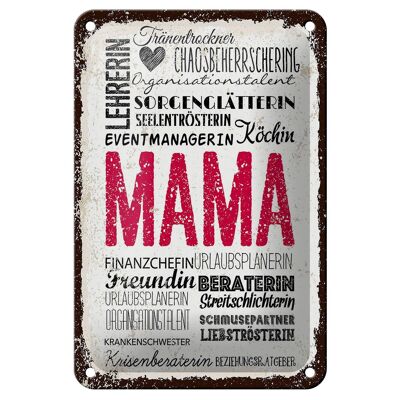 Targa in metallo con scritta "Mamma Insegnante Amica Chef" 12x18 cm