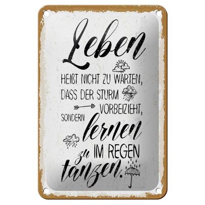 Blechschild Spruch Leben nicht warten Sturm vorbei 12x18cm Schild