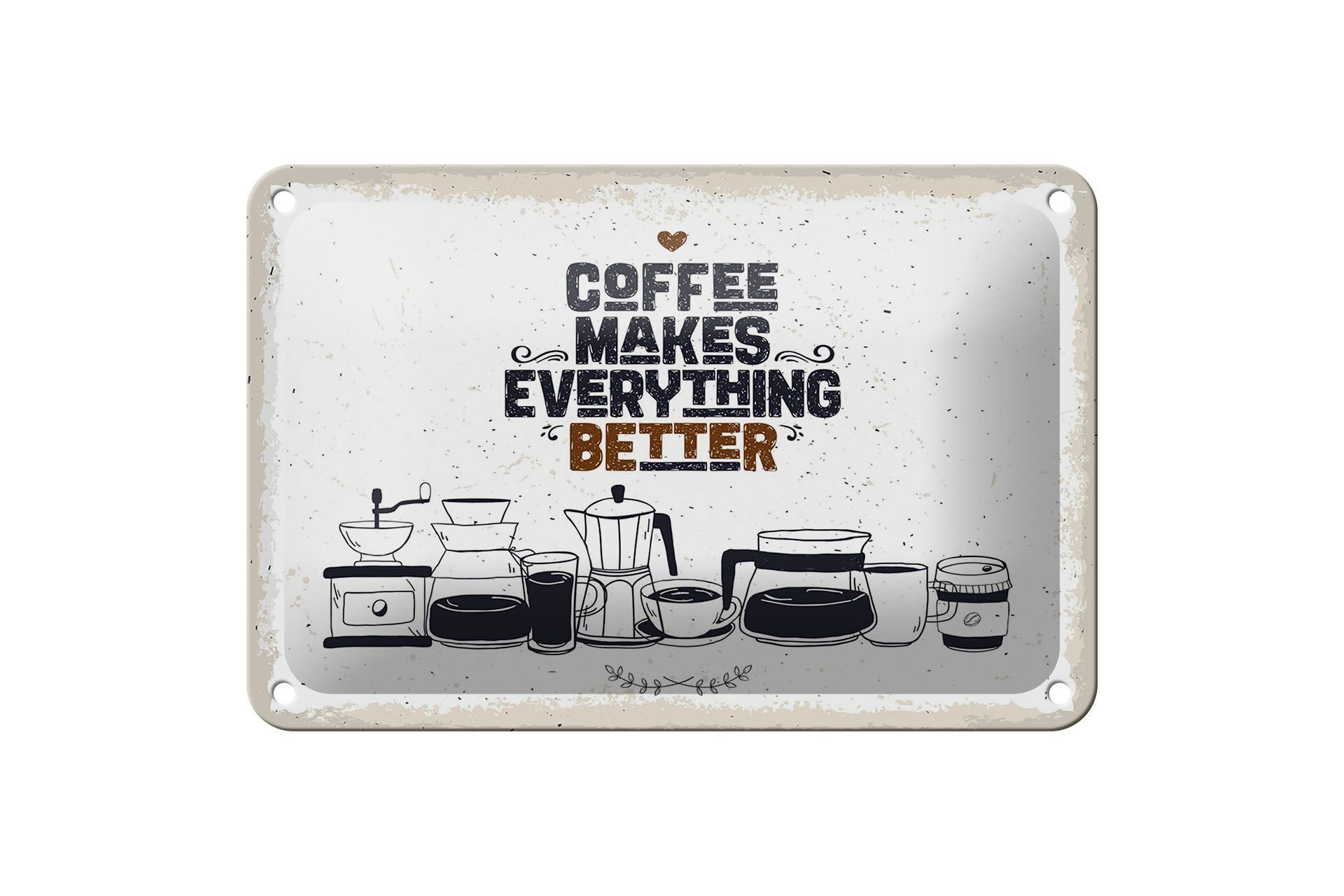 Targa in metallo con scritta Coffee Coffee, tutto meglio, 18x12 cm