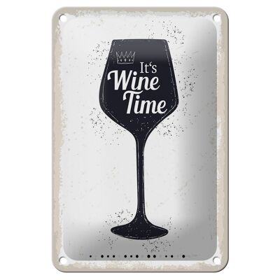 Targa in metallo con scritta Wine Alcohol It's Wine Time 12x18 cm decorazione