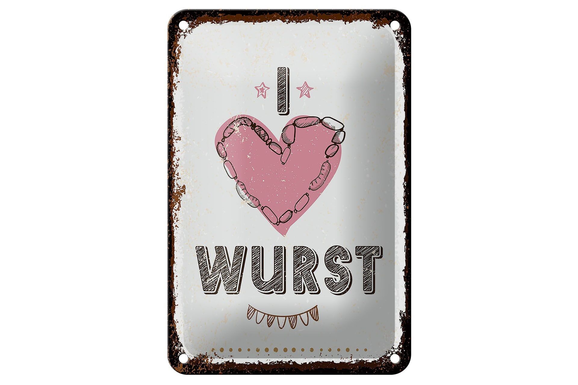 Tin sign saying food I love sausage heart 12x18cm gift sign