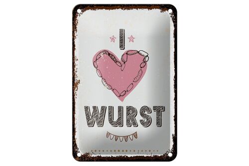 Blechschild Spruch Essen I love Wurst Herz 12x18cm Geschenk Schild