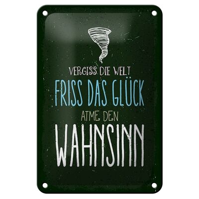 Blechschild Spruch Glück vergiss Welt atme Wahnsinn 12x18cm Schild