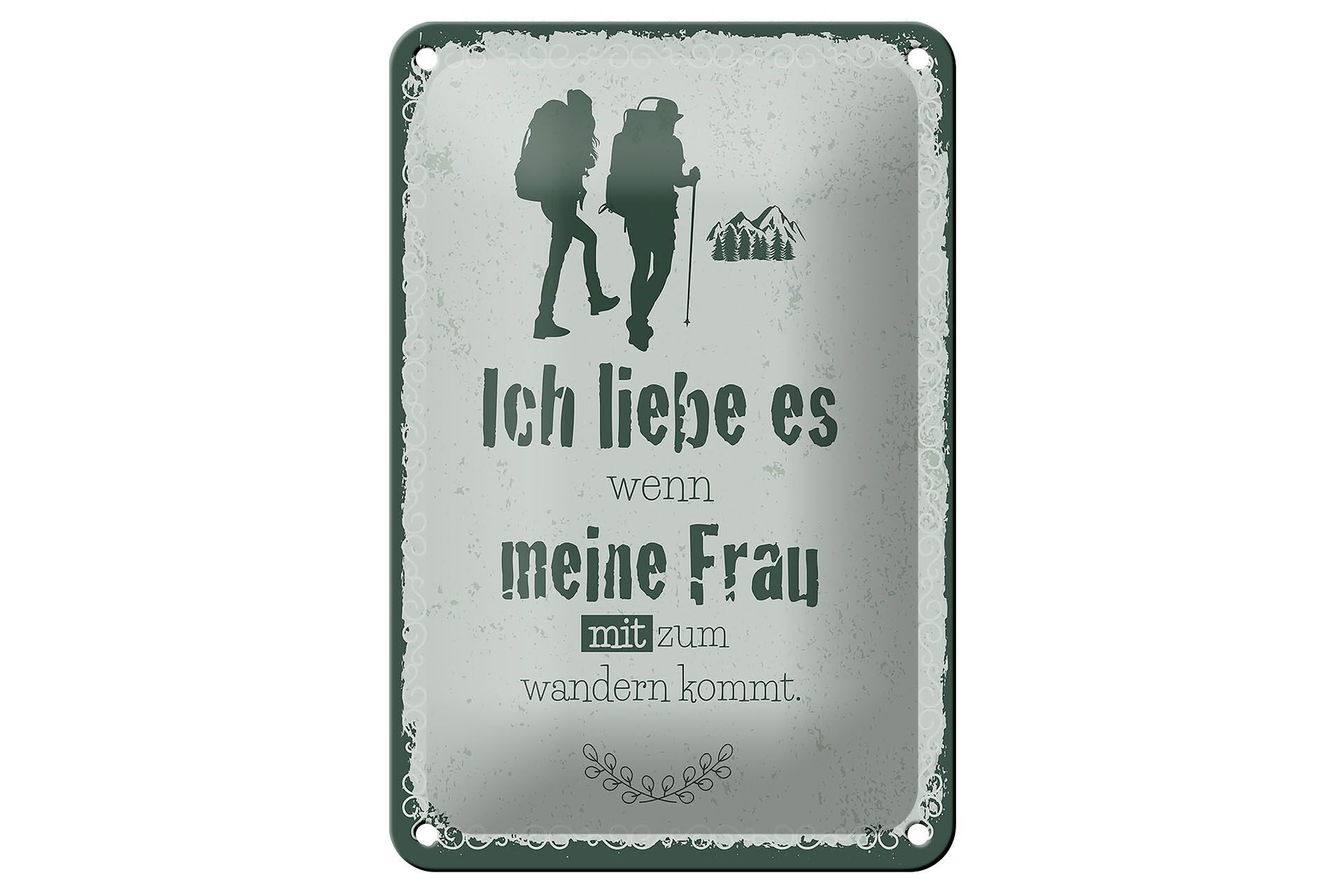 Targa in metallo con scritta "Amo mia moglie" con escursioni, targa 12x18 cm