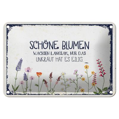 Blechschild Spruch schöne Blumen wachsen langsam 18x12cm Dekoration