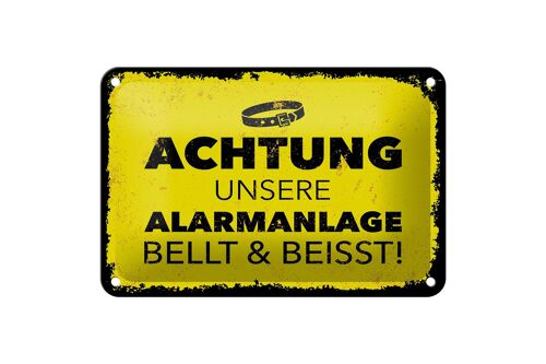 Blechschild Hund Achtung unsere Alarmanlage beißt 18x12cm Schild