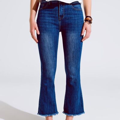 Flared Skinny Jeans With Raw Hem Edge In Mid Wash
