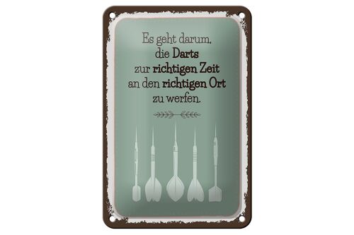 Blechschild Spruch Darts zur richtigen Zeit werfen 12x18cm Schild